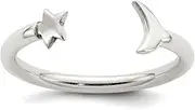 [JewelryWeb] 925 Sterling Silver Solid Polished Half Celestial Moon and Star Adjustable Ring Band Style-Ring for Women