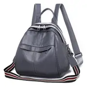 PU Leather Double Shoulders School Bag Travel Backpack Bag with Earphone Line Hole (Grey)
