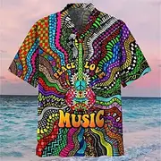 Men's Music Hippie Shirt Summer Hawaiian Shirt Button Up Shirt Short Sleeve Sports Fashion Streetwear Outdoor Casual Hawaiian Summer Spring Cuban Collar Print