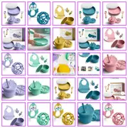 Silicone baby dish set Bibs cups plates teethers / sticky spill proof
