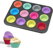 Muffin Pan with 12 Silicone Cupcake Baking Cups - Non-Stick Regular Size Cupcake