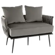 Costway 2-Seater Loveseat Sofa Velvet Leisure Couch Upholstered Lounge Chair w/2 Pillows & Weaved Back Grey