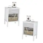 End Table Set of Nightstand with Fabric Drawer, Bed Side Table,Side 2 White