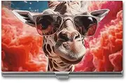 [VFMKT] Slim Metal Business Card Holder Portable Business Card Case Pocket Name Card Holder Giraffe Wearing Sunglasses Wallet for Men Women Office Travel, style, One Size
