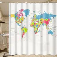 在飛比找momo購物網優惠-世界地圖繽紛時尚浴簾+伸縮桿組