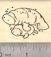 Manatee Mom with Baby Rubber Stamp G21214 WM