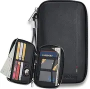 [F & EN CO] Leather Passport Holder Wallet Family with Airtag Holder RFID Blocking – Travel Wallet, Air Tag Holder, Spacious Design, Dual Zippers, Spill-Resistant