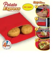 3PC Red Washable Cooker Bag Baked Potato Microwave Cooking Quick