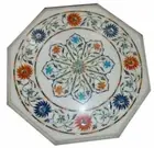 18" Marble Coffee Table Top Inlay Semi Precious Gemstones Corner Table Top dea