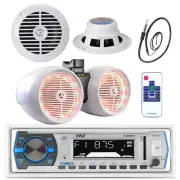 6.5" Marine Box 800W Speakers, Antenna, Pyle Bluetooth USB Radio, 6.5" Speakers