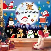Miss Rui Christmas Window Stickers Decals 8 Sheets Removable Santa Snowman Reindeer Static Magical Christmas Clings for Christmas Decorations Window Showcase