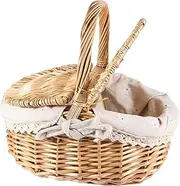 SHOWERORO Picnic Basket Willow Weaving Storage Basket for Fruit Bread Vegetable Home Decor Handmade Elegant Design