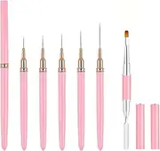HIGHROCK 5PCS Nail Art Liner Brushes, Elongated Lines Nail Painting Drawing Pen Detailer Thin Liner,1PC Dual-Ended Polygel Brush & Picker Brush tool (PINK)