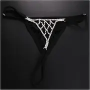 [HCHJNPAS] Charm Chain Rhinestone Panties Mesh Panties Women Rhinestone Strings Body Chain Rave Waist Thong Bodysuit Underwear Club Party