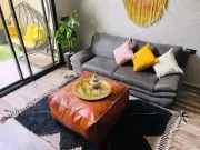 Leather Moroccan Ottoman Footstool Boho Pouffe Handcrafted Unstuffed