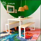 Zinus Dining Table Set Bench Metal Wood Kitchen Cafe Restaurant Industrial White