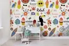 3D Summer Parrot Sun Floral Fruits Self-adhesive Removeable Wallpaper Wall Mural