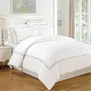 Superior 200 Thread Count 100% Cotton Embroidered Lorenz Duvet Cover Set, Full/Queen