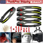 COB LED Headlamp USB Rechargeable Headlight Bar Head Band Torch Work Light 6000K