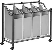 Songmics Laundry Basket with 4 Removable Laundry Bin on Wheels - Gray