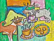 Basenji Masquerade Party DOG ART 5x7 Print by Artist Kimberly Helgeson Sams