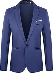 [Aosufei] Men's Comfort Casual Wedding Party Suit Jacket Lightweight Solid Dress Blazer Suits Stylish Business Tuxedo Jacket, Lake Blue2, Medium