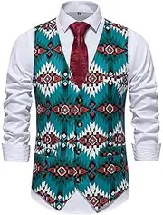 [SMBHIAON] Cardigan Waistcoats For Men - Geometric Shapes V-Neck Single-Breasted Sleeveless Waistcoat For Wedding Party,Large Size Slim Fit Pocket Sleeveless Business Suit Vest