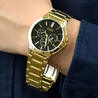 在飛比找樂天市場購物網優惠-CASIO手錶 金色黑面三眼鋼錶【NECE16】