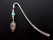 A TIBETAN SILVER BLUE JADE BEAD & OWL CHARM BOOKMARK. NEW.