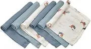 Jané Pack of 6 Multi-Purpose Breastfeeding Muslin Squares Natural Cotton Bamboo Fabric Dust Mite Protection Ecological 35 x 35 cm Blue