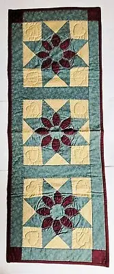Handmade AMISH QUILT WALL HANGING Lancaster Co., PA - 15 x 40 in flower on star