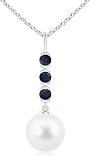 [Angara] Freshwater Cultured Pearl Drop Pendant Necklace with Sapphires in Sterling Silver/14ct Solid Gold for Women | June Birthstone Jewellery for Her
