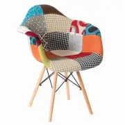 Multicolor Fabric Patchwork DAW Shell Dining Chair with Wooden Dowel Eiffel Legs