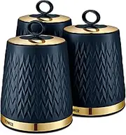 Tower T826091MNB Empire Kitchen Storage Canisters, Tea, Coffee, Sugar, Set of 3, Midnight Blue