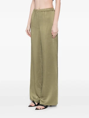 Vince Pants XL Olive Green Satin Side Stripe Wide Leg Pull On Trouser $395