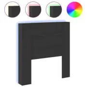 LED Lights Headboard Wooden Storage Shelf Cabinet Bed Frame Head Single Size ...