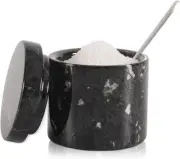 Marble Salt Cellar with Lid and Spoon 3" Handmade Salt Dish With Spoon-Spice Jar