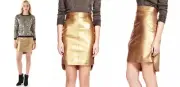 Rebecca Minkoff Leather Luciana Skirt Gold Leather Mini High Low Waist Mini NEW