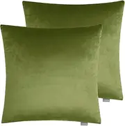 Set of 2 Luxton Velvet Square Cushion Covers Olive Green, Solid Plain Olive Green Decorative Throw Pillow Covers for Bedroom Lounge Sofa (45x45cm, Olive Green)