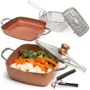 Copper 6 Piece Set Chef Cookware, Non Stick Pan, Deep Square Pan, Fry Basket,...