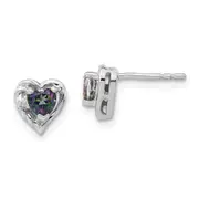 Solid 14k White Gold Mystic Fire Topaz and Simulated CZ Heart Earrings