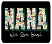Personalized Nana Floral Black Mouse Pad Neoprene Custom Monogrammed Mousepad