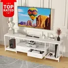 TV Stand with Fabric Drawers for 55-65 Inch TVs Industrial Console White 55.1"