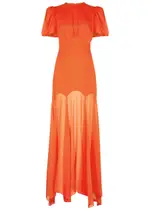DE LA Vali Agua Plissé Chiffon Maxi Dress - Red - 10 10