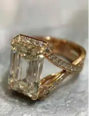 3.00Ct Emerald Cut Moissanite Women's Wedding Ring 14K Rose Gold Plated Silver