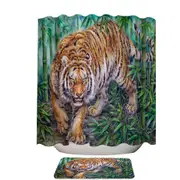 Cool Animal Art Dangerous Tiger in Bamboo Forest Shower Curtain