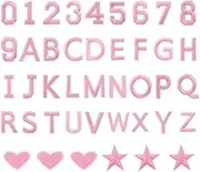 uxcell 78 Pcs Iron on Letters and Numbers, 1.6 Inch A-Z Letter Patches and 0-9 Number Patches for Clothing Pink Iron on Numbers Small Embroidered Patches for Jacket Clothes Hat Sock DIY