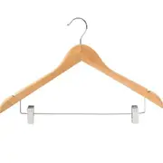 Compass Classic Wood Standard Hook Clothes Coat Hanger With Clips Pack 100 Bulk