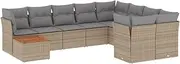 vidaXL Modular 10-Piece Outdoor Sofa Set - Poly Rattan Settee & Acacia Table - Beige Mix Furniture for Garden/Patio/Terrace