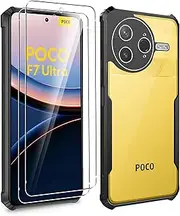 Case for Xiaomi Poco F7 Ultra + Screen Protector, ELECTRO-WEIDEWORLD Hybrid Shockproof PC Back + TPU Frame Case with Corner Bumpers[Drop Protection], Ultra-Clear & Scratch Resistant Phone Case